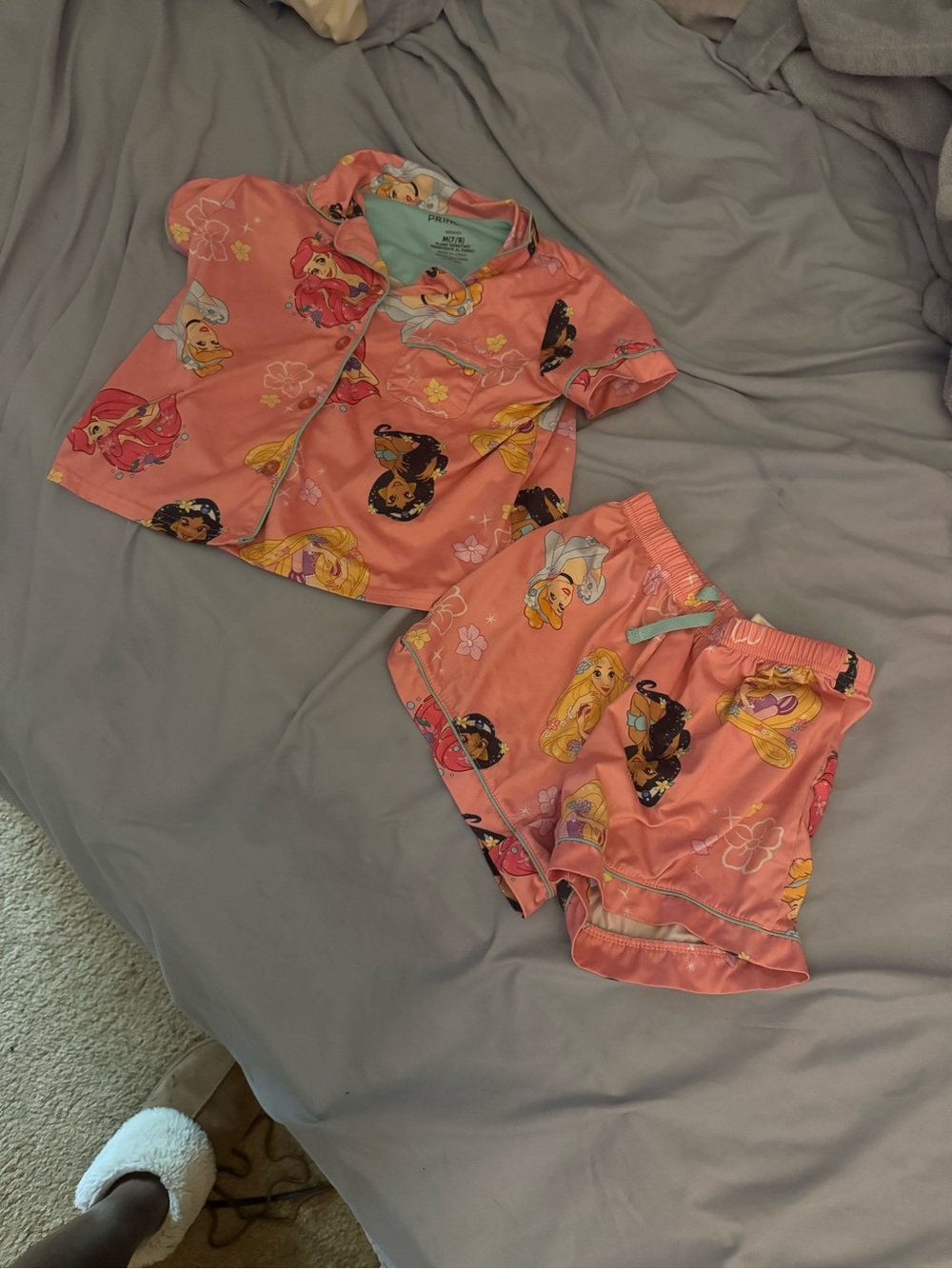 Disney Girls Coral Pink Princess Short Pajama Set
